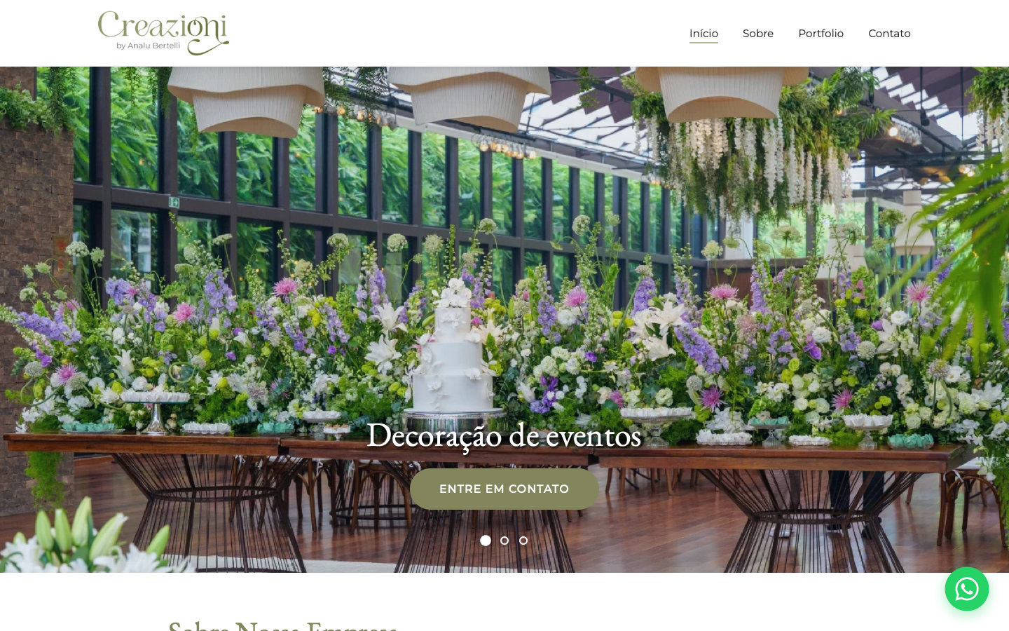 The home page of Creazioni, an event decoration studio.